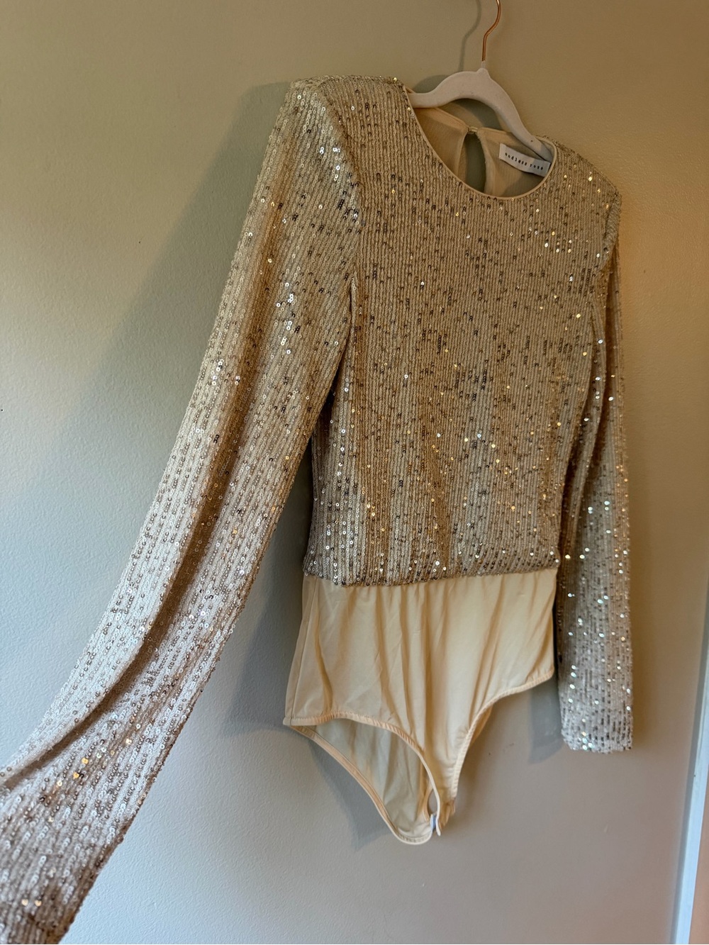 Endless Rose Champagne Sequin Long-Sleeve Bodysuit